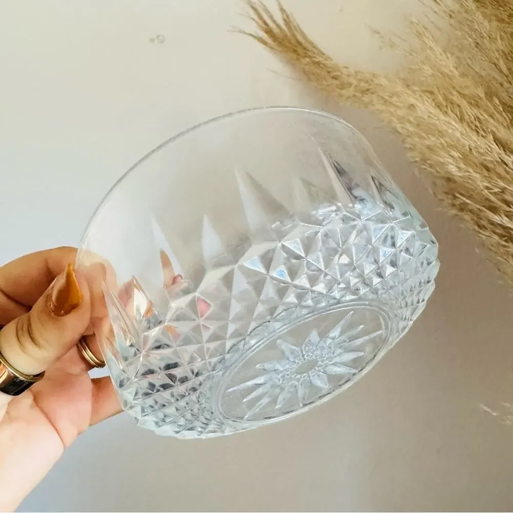 VINTAGE Arcoroc France Clear Glass Diamond Starburst Berry Dessert Small Bowl